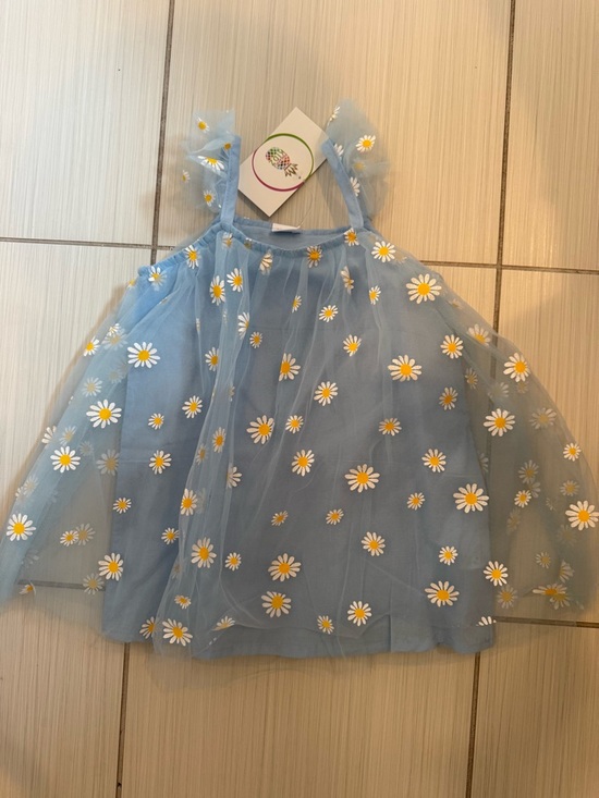 Other - NWT Baby Girl Blue Daisy Tulle Dress Sheer Overlay 12-18M NWT Spring